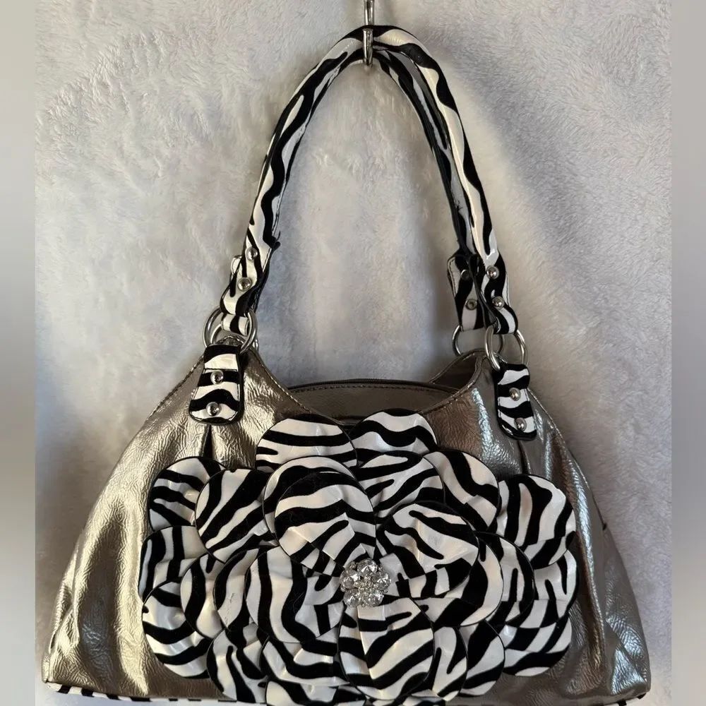 Silver and Black Zebra Print Handbag